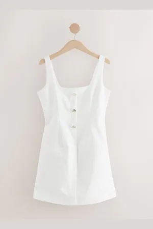 Next Square Neck Gold Button Mini DressEU 48 (UK 20)