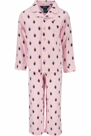 Ralph Lauren Pink Long Sleeve Bear Print 100% Cotton Pyjama Top and Bottom Set152158 cm
