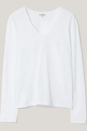 Jigsaw 100% Cotton Slub V-Neck Long Sleeve T-ShirtM