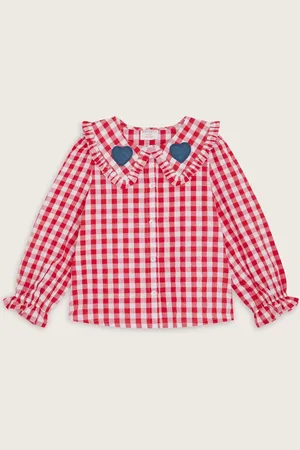 Monsoon Heart Collar Gingham 100% Cotton Blouse122128 cm