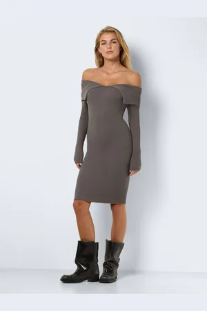 Noisy May Long Sleeve Off Shoulder Knitted Jumper Dress42