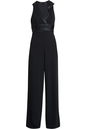 Gina Bacconi Melodie Crepe Black Jumpsuit With Satin Bow46