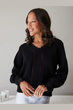 Threadbare Lace Trim V-Neck Knitted Jumper38