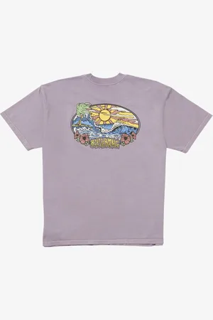Billabong Tide OG Purple 100% Cotton Graphic Back Print Logo T-ShirtL