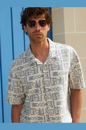 Threadbare Relaxed Fit Printed Textured Short Sleeve ShirtXL