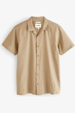 Threadbare Linen Blend Palm Embroidered Short Sleeve ShirtXL