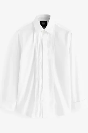 SAVILE ROW The Slim Fit White Poplin Pleated Double Cuff Tuxedo Shirt42cm R (UK 16.5 R)