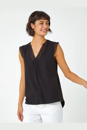 Roman Sleeveless Lace Trim 100% Cotton Top38