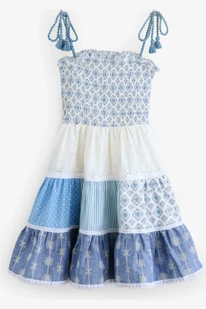 MISS Blue Printed Patch Work 100% Cotton Summer Dress9298 cm