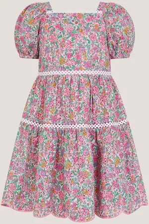 Monsoon Broderie Floral Puff-Sleeve 100% Cotton Dress116122 cm
