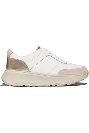 FitFlop F-Mode Leather Suede Metallic Flatform White Sneakerseu39