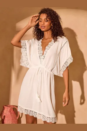 Love & Roses Mini Lace Trim Tassel Tie Detail Kaftan40