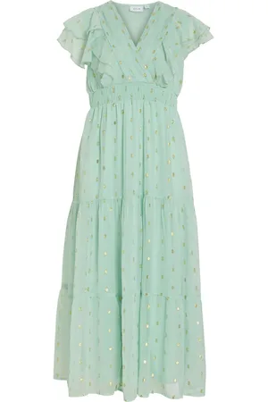 VILA Foil Print Chiffon Midi Frill Dress40