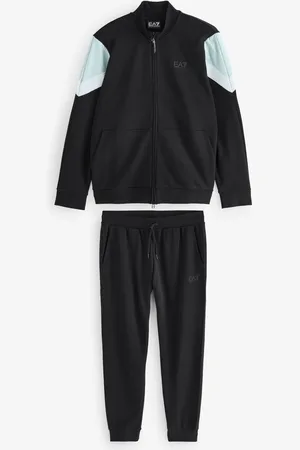 EA7 Emporio Armani Full Zip Contrast Logo 100% Cotton Black TracksuitL