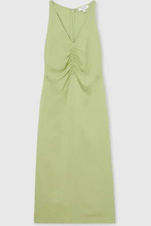 Reiss Pari Ruched Sleeveless Midi Dress With Linen32