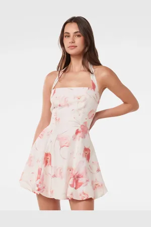 Forever New Harriet Halter Neck Bubble Mini Dress with a Touch of Linen36