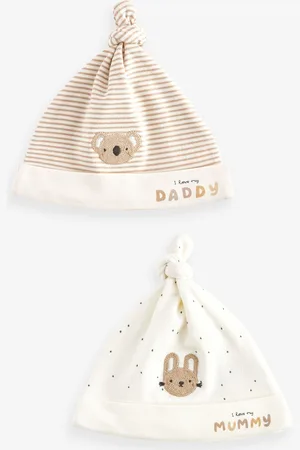 Next Baby Tie Top 100% Cotton Hats 2 Packs (0-6mths)3