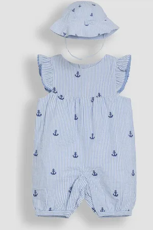 JoJo Maman Bébé Nautical Embroidered Sunsuit & Hat Set 2 Piece12