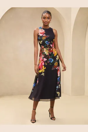 Lipsy London Floral Printed Chiffon Fit And Flare Midi Dress44
