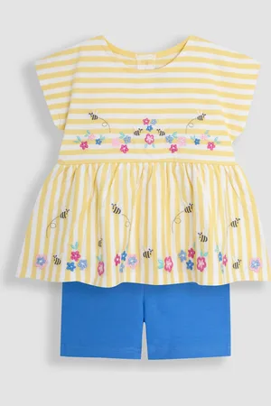 JoJo Maman Bébé Print Embroidered Gathered Waist T-Shirt & Shorts Set 2 Piece104110 cm