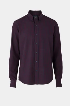 SAVILE ROW Purple 100% Cotton Gingham Check Casual Oxford ShirtM