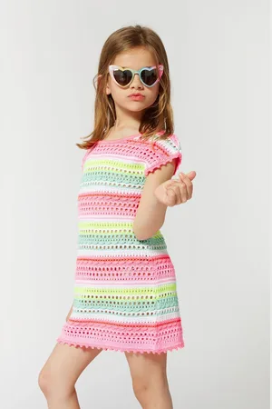 Billieblush Pink Multicolour Crochet Stripe Short Sleeve Dress104110 cm
