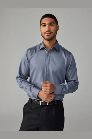 Next 100% Cotton Long Sleeve Single Cuff Sateen Piped Shirt39cm R (UK 15.5 R)