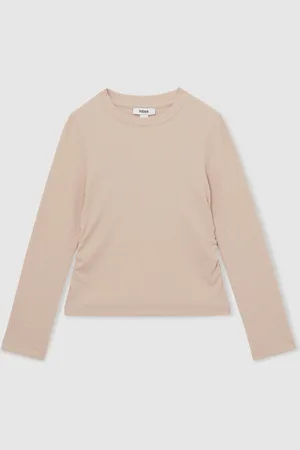 Reiss Trina Cotton-Jersey Ruched Long-Sleeve T-Shirt122128 cm