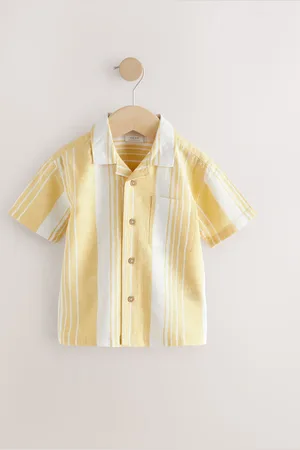 Next Short Sleeves Revere Collar Linen Blend Stripe Shirt (3mths-7yrs)104110 cm