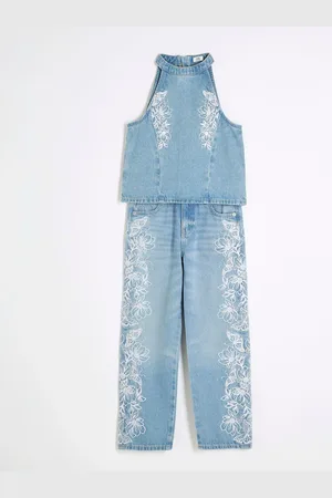 River Island Girls Denim Butterfly Embroidered 100% Cotton Set152158 cm