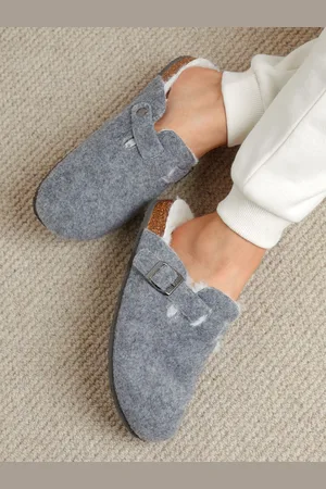 Threadbare Felt Faux Fur Lined Clog Mule SlippersEU 37 (UK 3.5)