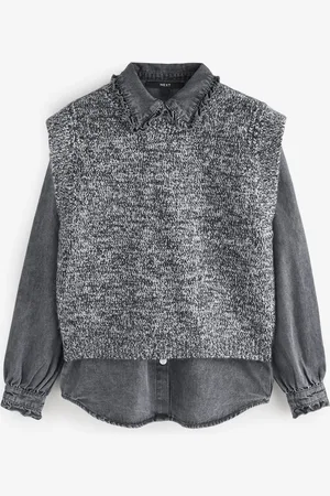 Next Denim Shirt Layer 2 in 1 Knitted Tank Jumper with WoolXS regularny