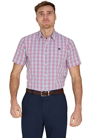 Raging Bull Pink Short Sleeve Large Check 100% Cotton Poplin Shirt3X-L
