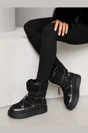 Lipsy London Chunky Faux Fur Leather Snow BootsEU 36 (UK 3)