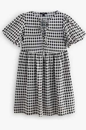 Next Textured Jersey Puff Sleeves Tie Front Detail Mini Dress44 Wysoki