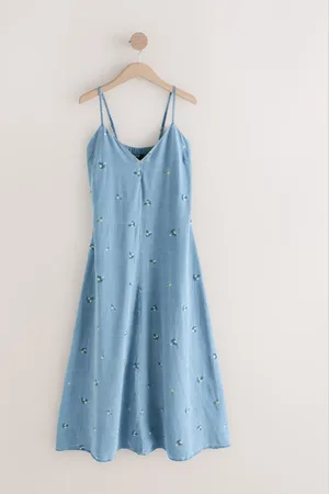Next Floral Embroidered TENCEL Denim Maxi Slip Dress50