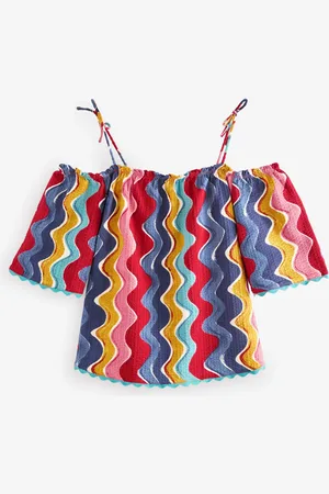 Next 100% Cotton Strappy Bardot Short Sleeve TopEU 38 (UK 10)