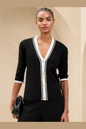 Lipsy London V-Neck Tipped Rope Plait Trim Detail Knitted Cardigan46