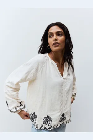 Next Long Sleeve Embroidered Scallop Hem BlouseEU 44 (UK 16)