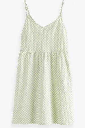 Next 100% Cotton Seersucker Mini V-Neck Cami Summer Dress48 Wysoki