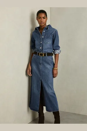 Reiss Terra Denim Button-Through Midi Dress36