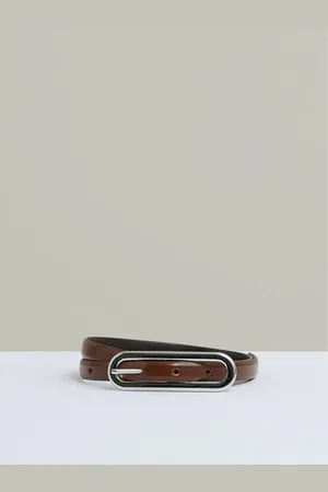 Reiss Chaya Leather Elongated Buckle Skinny BeltL