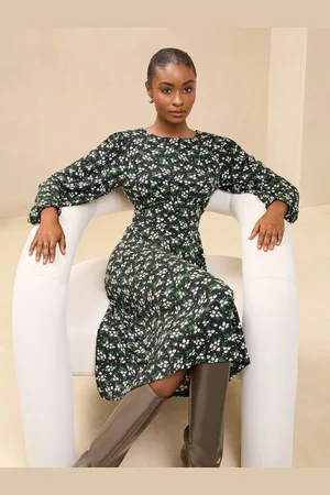 Lipsy London Long Sleeve Printed Jersey Underbust Midi Dress36
