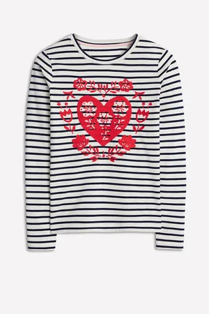 Boden Heart Long Sleeve Breton 100% Cotton Jersey TopM