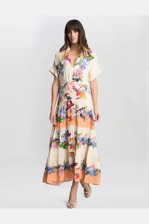 Gina Bacconi Orange Sarah Floral Print Shirt DressL