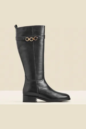 Sosandar Leather Flat Knee High Boots With Metal TrimEU 36 (UK 3)