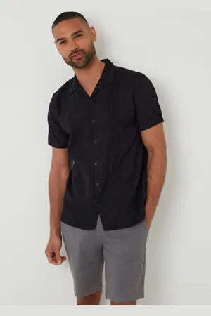 Threadbare Pleat Detail Linen Blend Short Sleeve ShirtXL