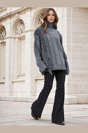 Religion Oversized Jamie Roll Neck Jumper With Cables and Tassles38