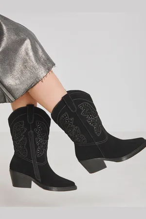 Simply Be Laser Pattern Mid Calf Western Boots In Wide Fiteu39