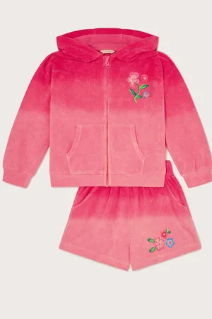 Monsoon Floral Print Ombré Terry Zip 100% Cotton Hoodie and Shorts Set98104 cm